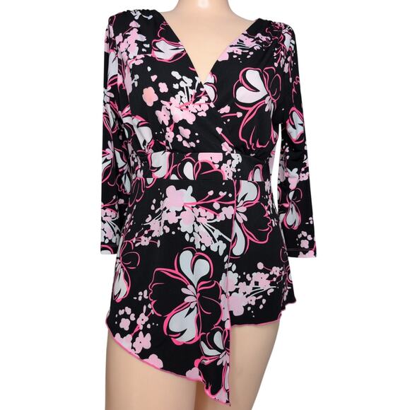 Y2K Empire Waist Top Medium Floral Stretch Asymmetric Whimsigoth Grunge Romantic - Picture 1 of 5